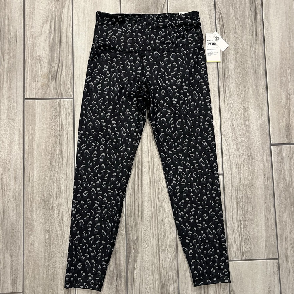 Old Navy Elevate Leggings Womens M Black New Leopard High Rise Go-Dry 7/8 Ankle